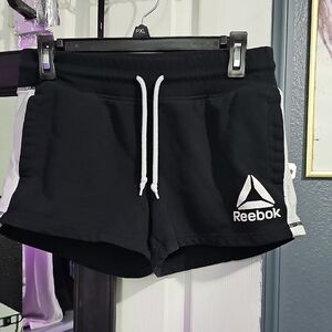 Reebok Black and White Athletic Shorts with Elastic Waistband